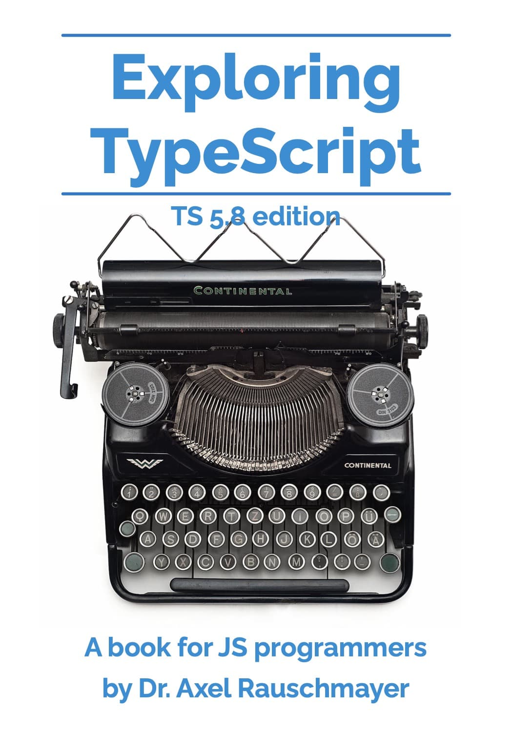 Book cover with an old black mechanical typewriter (German layout, brand: Continental)